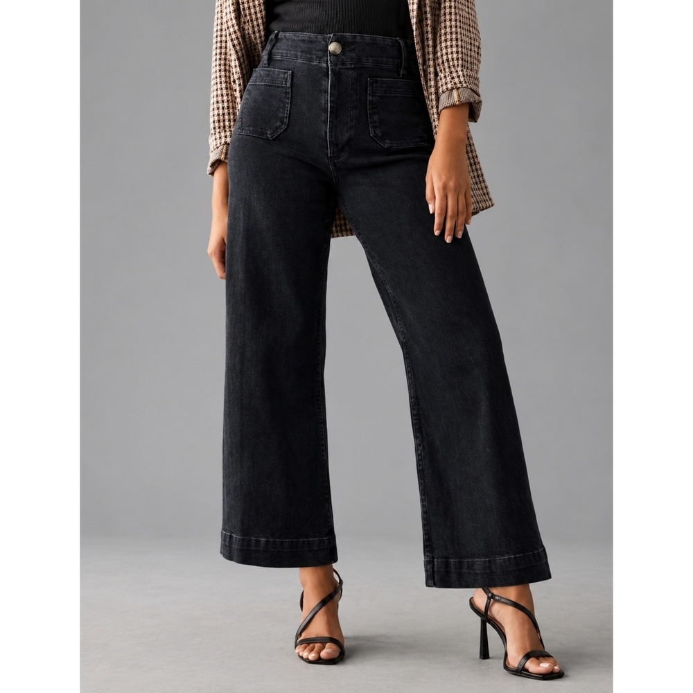 Anthropologie Maeve The Colette Crop Wide Leg Jeans Washed Black 27 High Rise